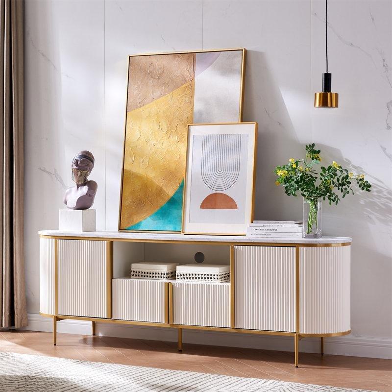 Kavisli Tasarımlı Kahverengi Yapay Mermerli TV Ünitesi 178x39x61 cm