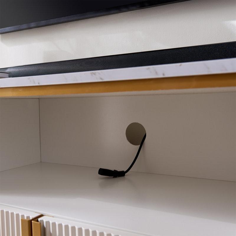 Kavisli Tasarımlı Kahverengi Yapay Mermerli TV Ünitesi 178x39x61 cm