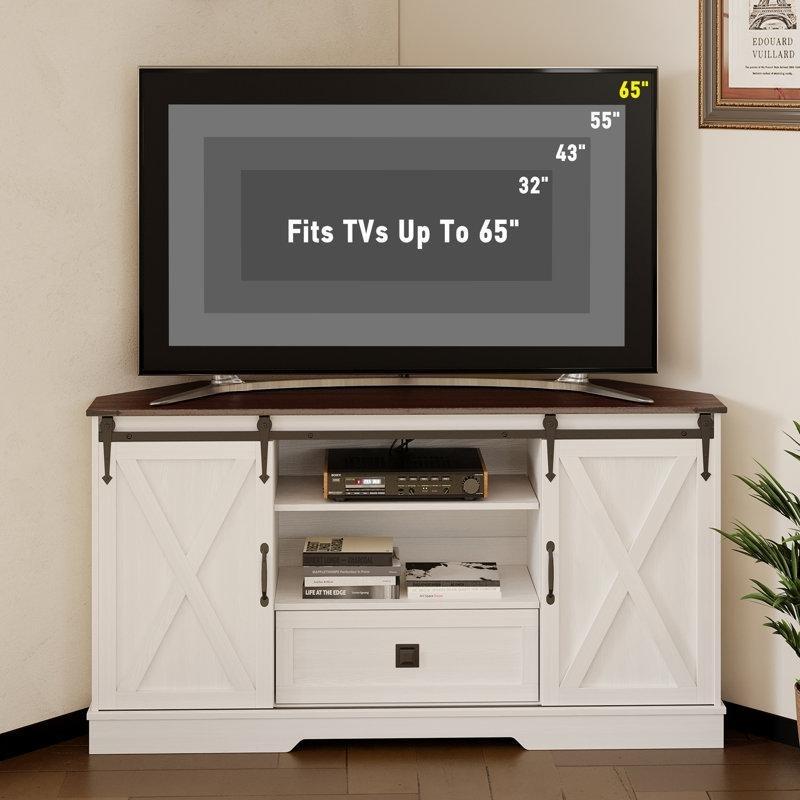 Kaydırmalı Kapılı Beyaz Endüstriyel Ahşap Köşe TV Ünitesi 147x41x80 cm