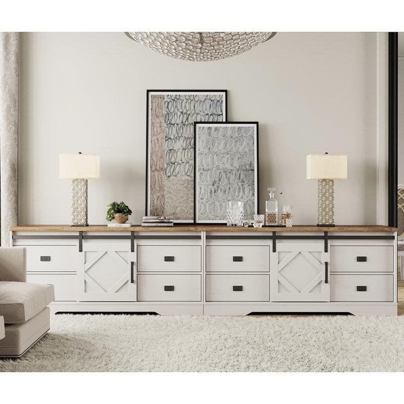 Kırsal Tasarımlı İki Parçalı Beyaz Ahşap TV Ünitesi 300 cm - 80086