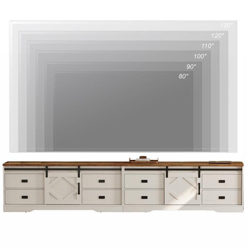 Kırsal Tasarımlı İki Parçalı Beyaz Ahşap TV Ünitesi 300 cm - 80086