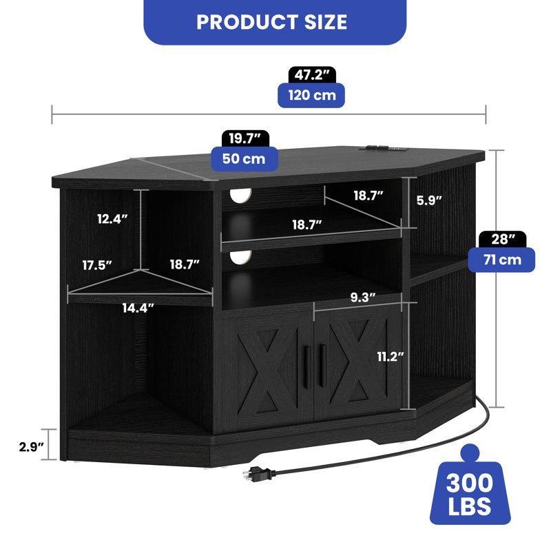 Köşe TV Ünitesi Modern Çiftçi Tarzı 120x47 cm Siyah Endüstriyel Ahşap