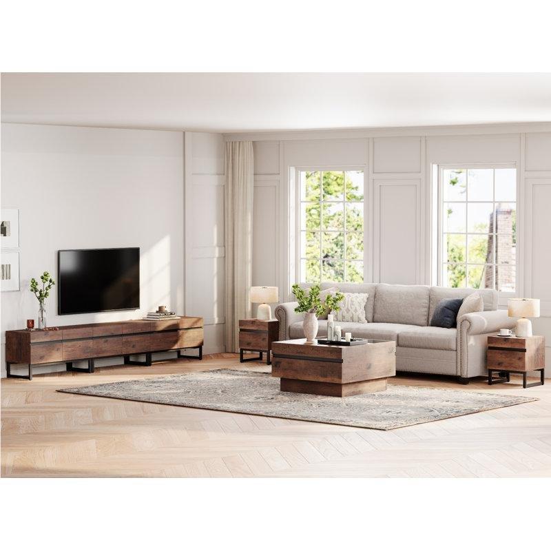 Koyu Kahverengi Ceviz Desenli TV Ünitesi ve Orta Sehpa Takımı 307 cm - 79744