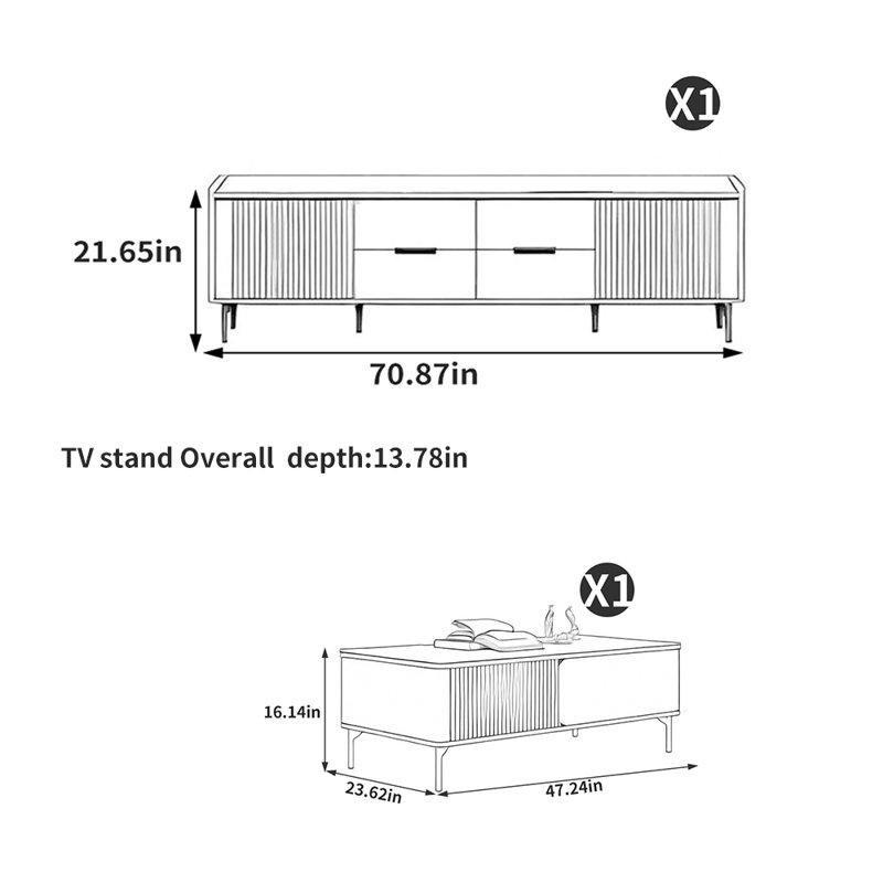 Krem Renkli Sintered Stone Üstlü Metal Ayaklı TV Ünitesi ve Orta Sehpa Takımı - 79762