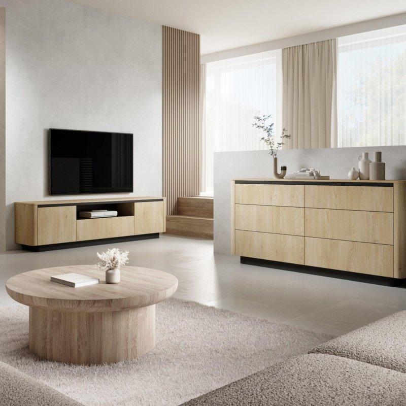 Kremona Siyah TV Ünitesi 200 cm Yuvarlak Kenarlı İskandinav Tasarım - 78898