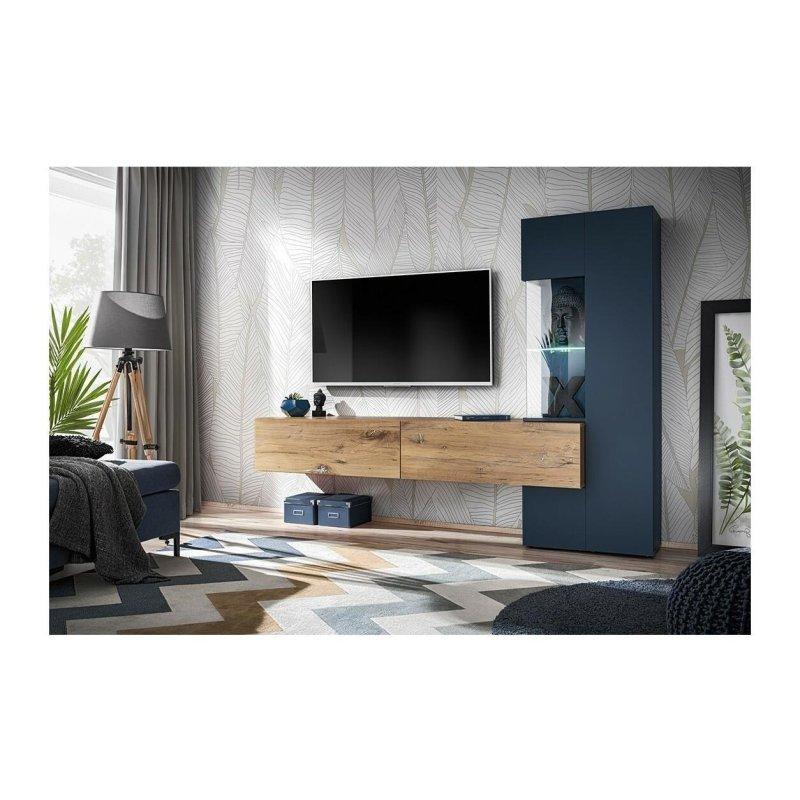 Lacivert ve Meşe Detaylı Modern TV Ünitesi 210 cm