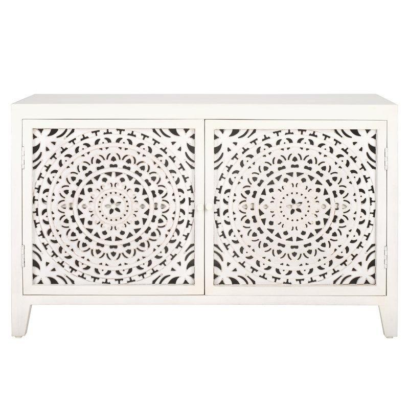 Mango Ağacı Oymalı Beyaz Renkli TV Ünitesi 107x38x66 cm - 80359