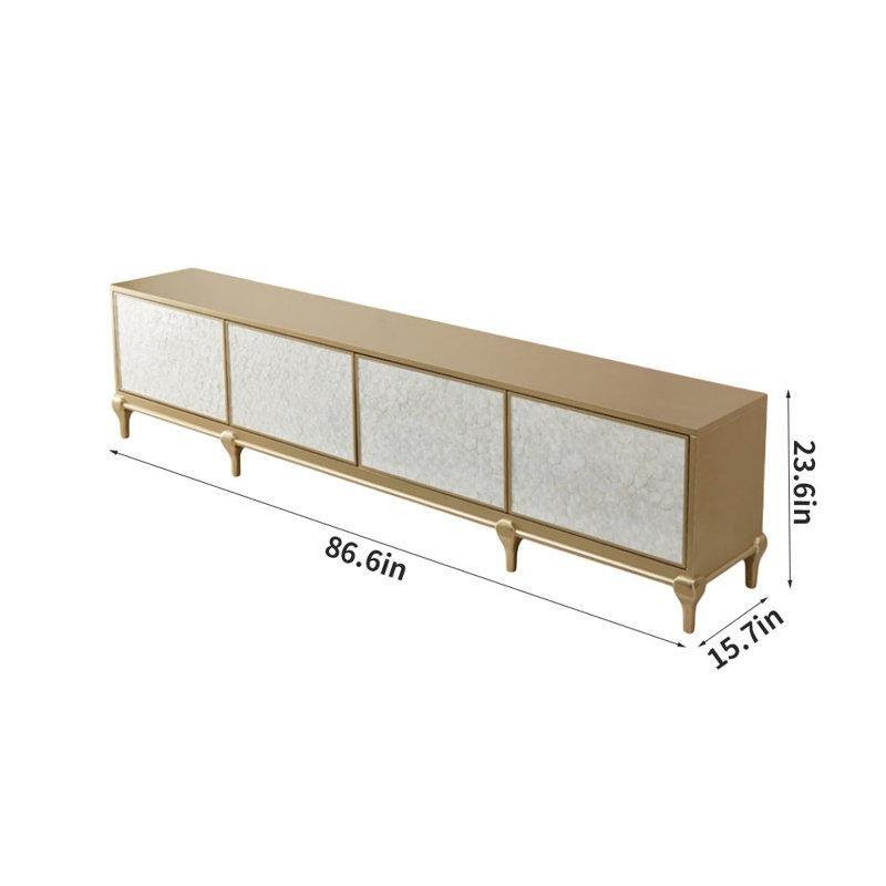 Masif Ahşap Beyaz Detaylı Gold TV Ünitesi 220x40x60 cm - 79312