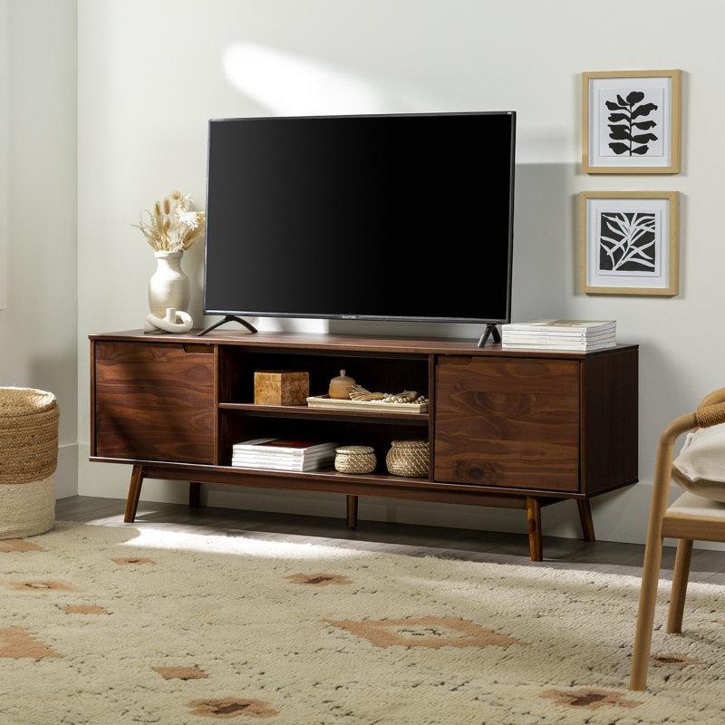 Masif Ahşap TV Ünitesi 178x41x61 cm Kapaklı Depolama Bölmeleriyle - 78325