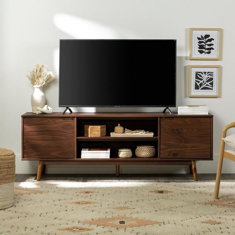 Masif Ahşap TV Ünitesi 178x41x61 cm Kapaklı Depolama Bölmeleriyle - 78325