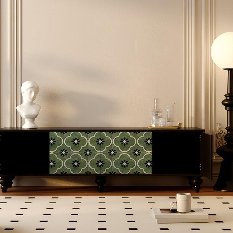 Masif Çam Ağacı Renkli TV Ünitesi 200 cm Yeşil Siyah Desenli - 80329