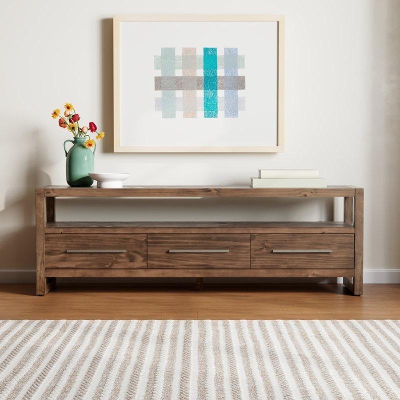 Masif Çam Ağacı TV Ünitesi 169 cm Açık Ceviz Rengi - 78298