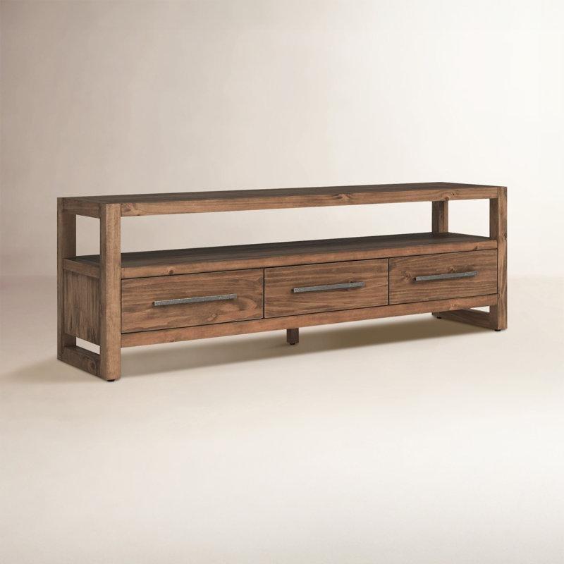 Masif Çam Ağacı TV Ünitesi 169 cm Açık Ceviz Rengi - 78298