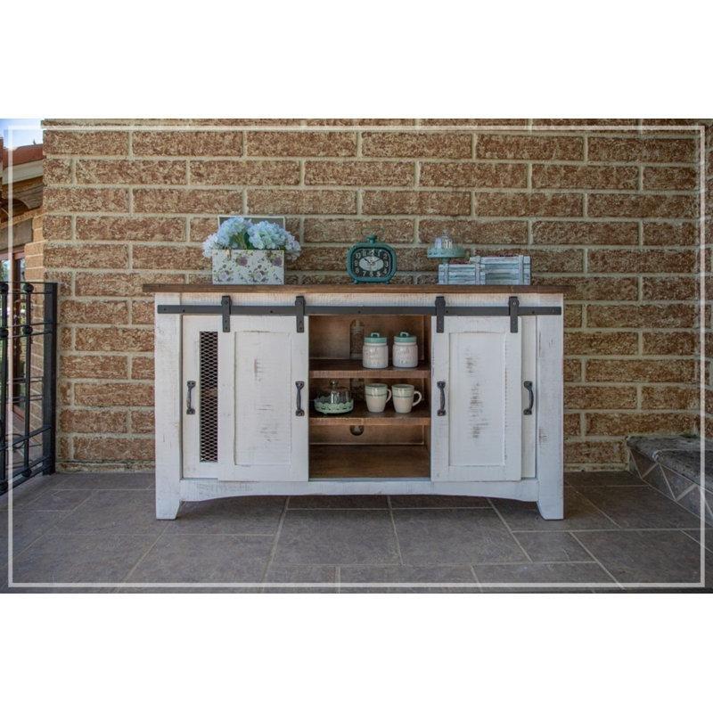 Masif Çam Ahşap Rustik TV Ünitesi 180 cm Beyaz - 79207