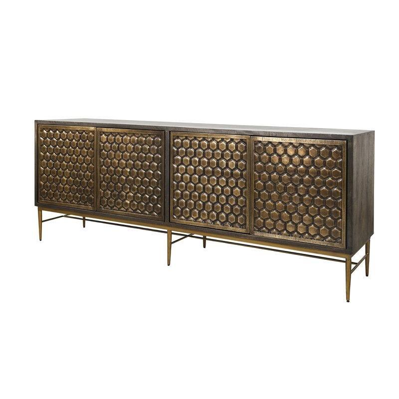 Masif Mango Ağacı Bronz Altın TV Ünitesi 200x45x82 cm - 79375