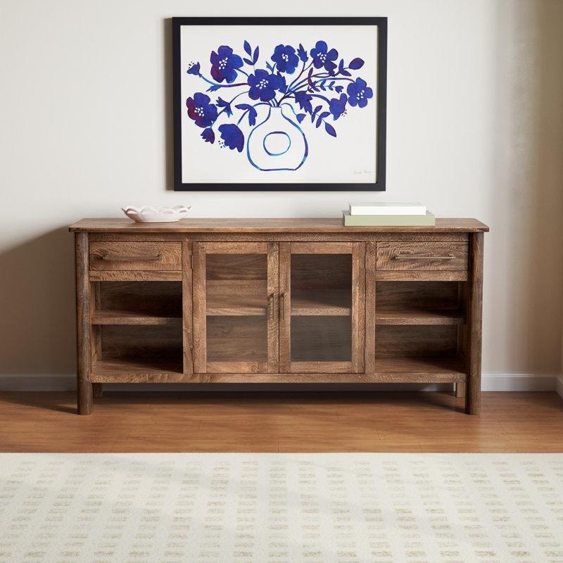 Masif Mango Ağacı TV Ünitesi 178 cm Genişlik Çekmeceli Cam Kapılı - 78337