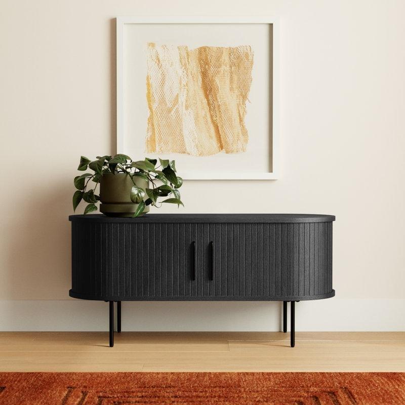 Masif Meşe Ahşap Siyah Mini TV Ünitesi 120 cm - 80236