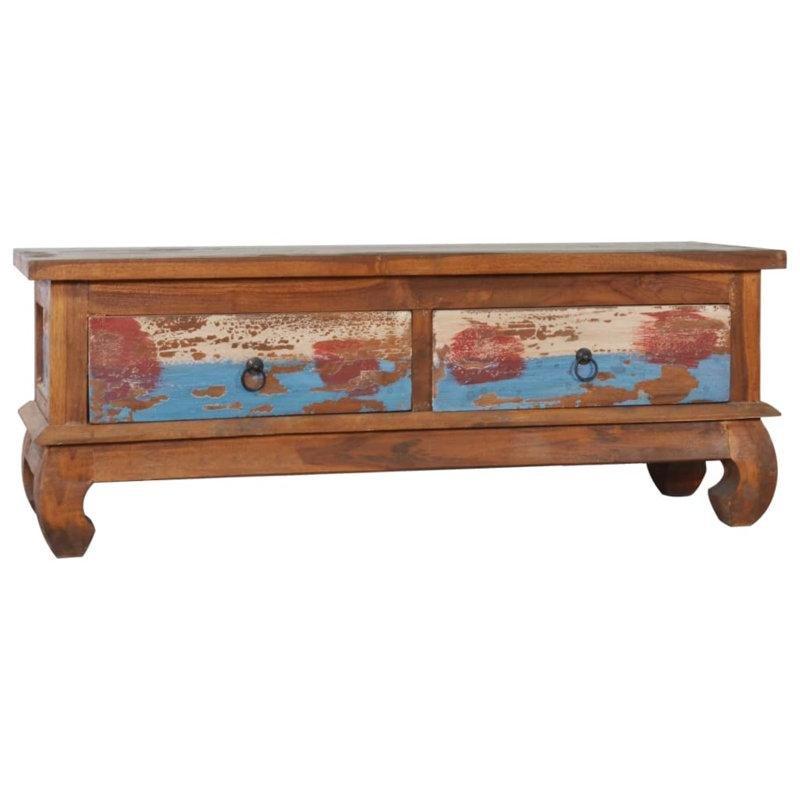 Masif Teak Ahşap Bohem TV Ünitesi 120 cm Renkli Desenli Pençe Ayaklı