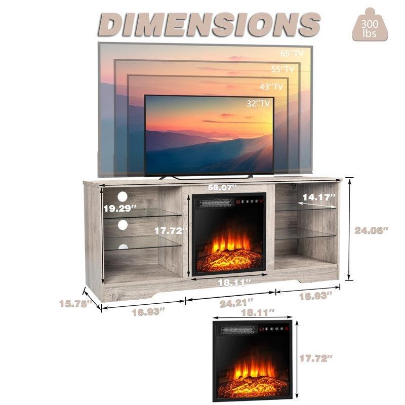 Mavi LED Işıklı Endüstriyel Ahşap Şömineli TV Ünitesi 150 cm
