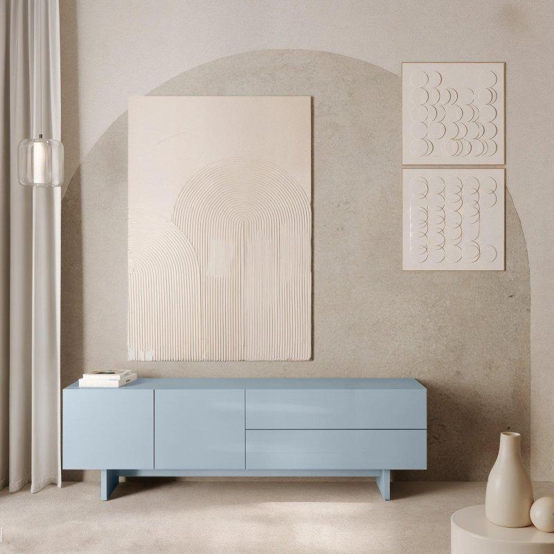 Mavi Parlak TV Ünitesi 160x50 cm İskandinav Tasarımı - 78916