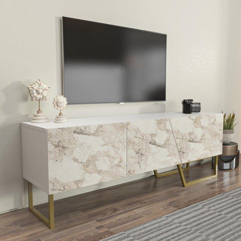 Mermer Desenli Altın Ayaklı 150 cm TV Sehpası