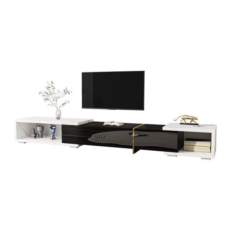 Mermer Desenli Genişleyebilen Siyah Beyaz TV Sehpası