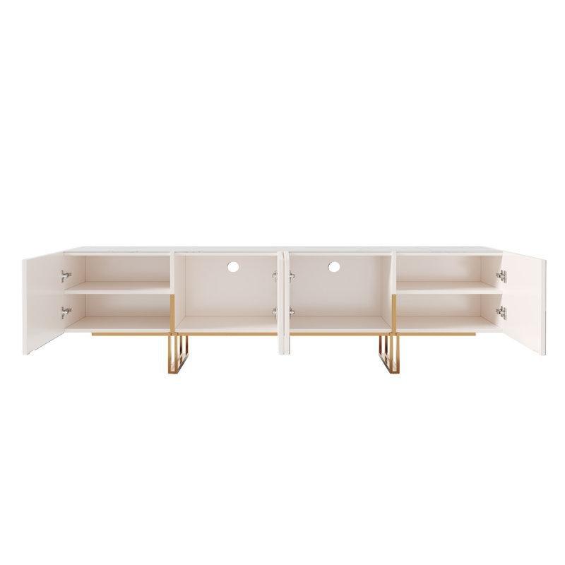 Mermer Görünümlü Beyaz TV Ünitesi Altın Metal Ayaklı 220x40x60 cm - 79357