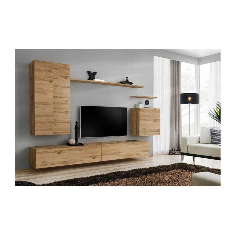 Meşe Ahşap Endüstriyel Duvar TV Ünitesi 270 cm