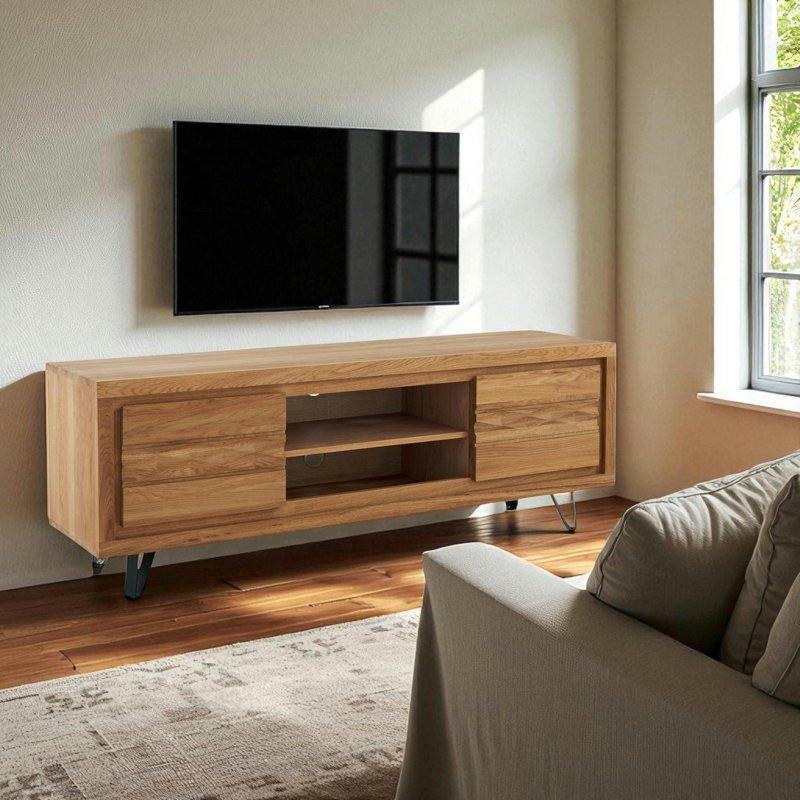 Meşe Ahşap Kaplamalı Modern TV Sehpası 160 cm