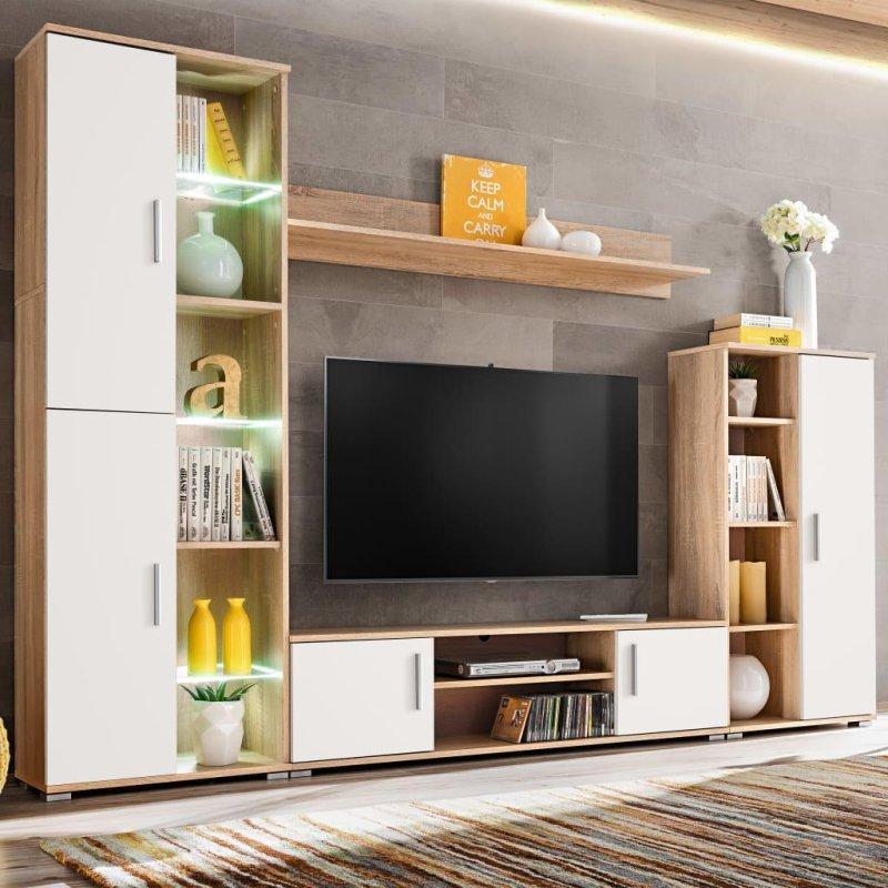 Meşe Desenli Beyaz Kapaklı Modern TV Ünitesi 260 cm