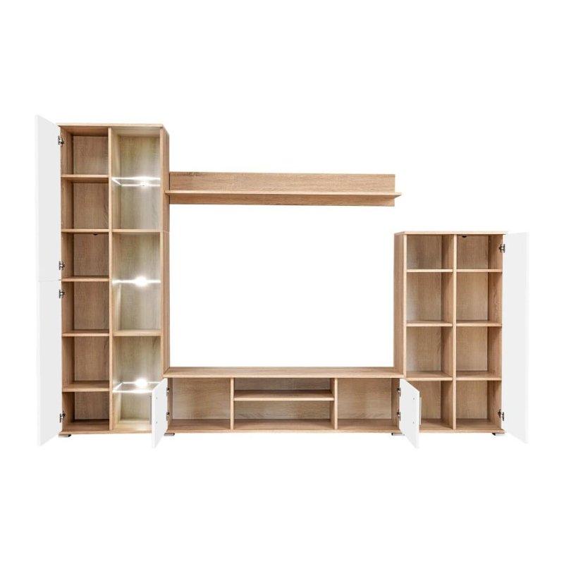 Meşe Desenli Beyaz Kapaklı Modern TV Ünitesi 260 cm