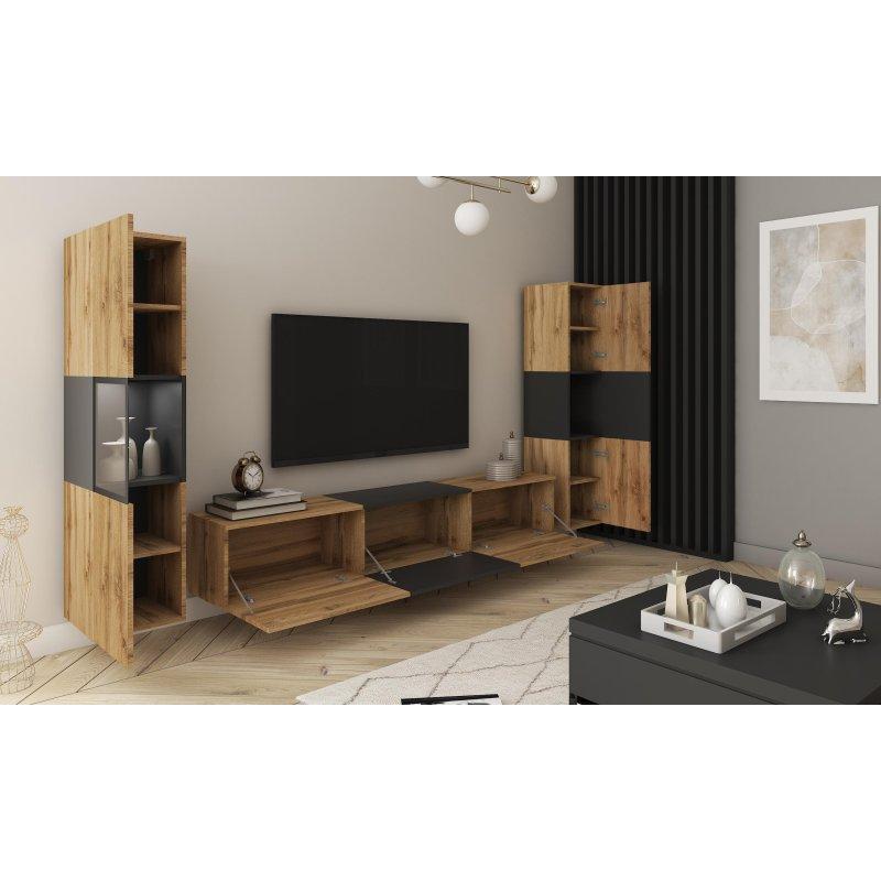 Meşe Dokulu Antrasit Mat TV Ünitesi Takımı 240 cm