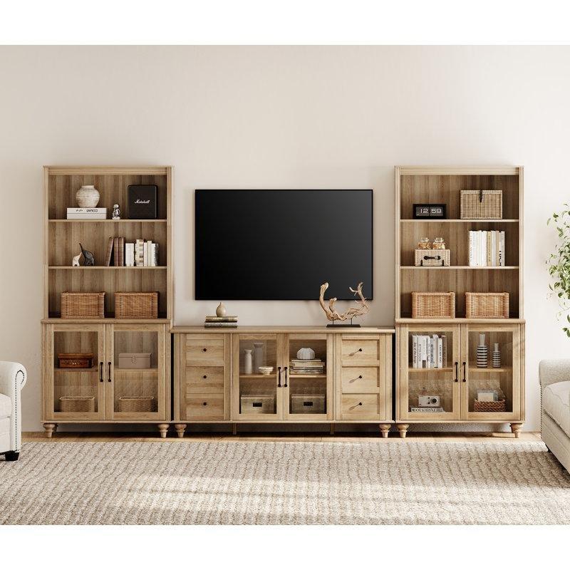 Meşe Dokulu Kitaplıklı 125 cm Genişliğinde Modern TV Ünitesi