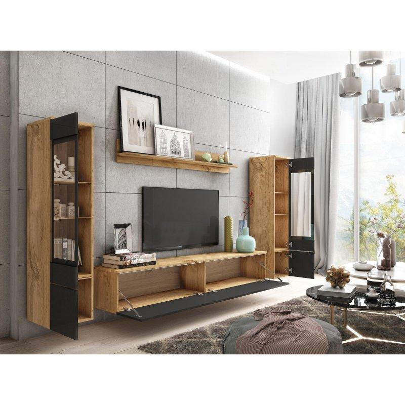 Meşe Dokulu Mat Antrasit Modern TV Ünitesi 240 cm