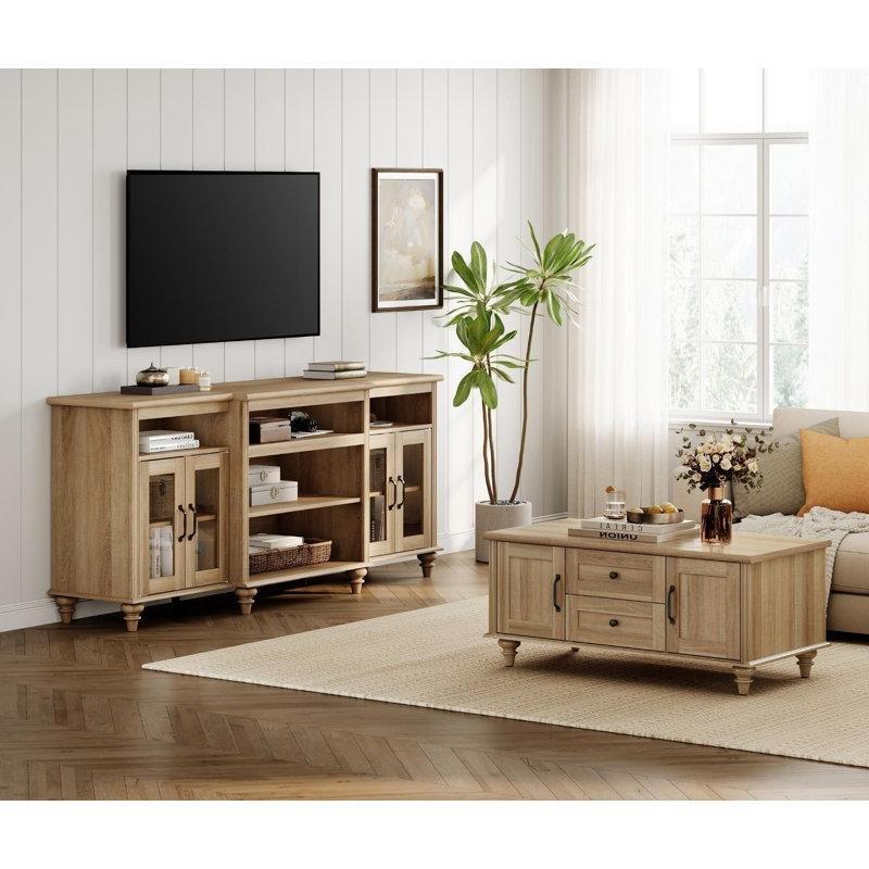 Meşe Rengi P2 MDF Malzeme TV Ünitesi ve Orta Sehpa Takımı - 79921