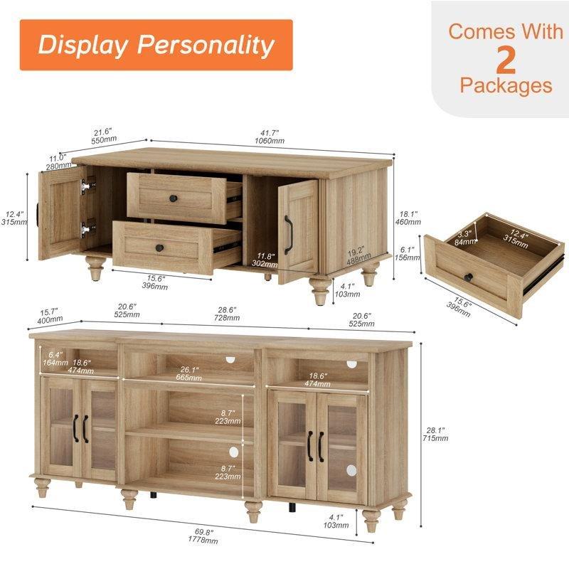 Meşe Rengi P2 MDF Malzeme TV Ünitesi ve Orta Sehpa Takımı - 79921