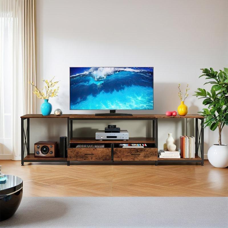 Metal Çerçeveli MDF TV Ünitesi 200 cm Açık Raflı ve Çekmeceli - 78631