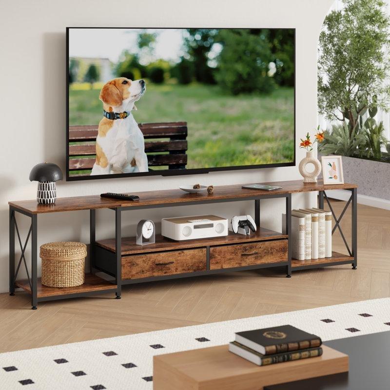 Metal Çerçeveli MDF TV Ünitesi 200 cm Açık Raflı ve Çekmeceli - 78631