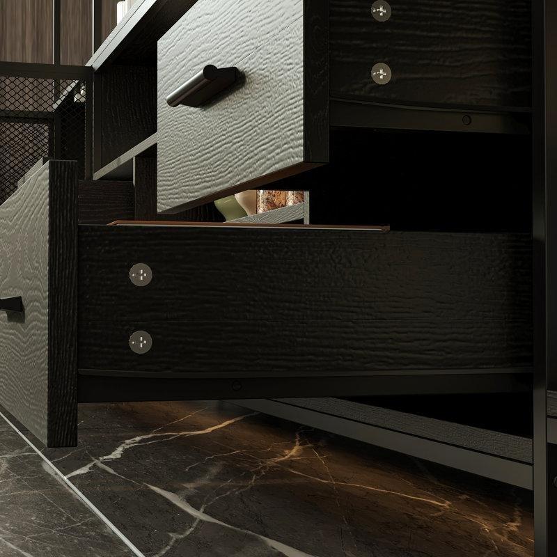 Metal Çerçeveli Siyah Endüstriyel Ahşap Dolaplı TV Ünitesi 280x170 cm - 78733