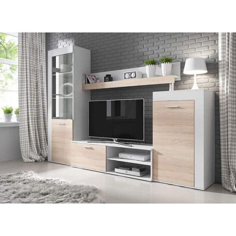 Modern Açık Meşe Beyaz TV Ünitesi Takımı 258 cm