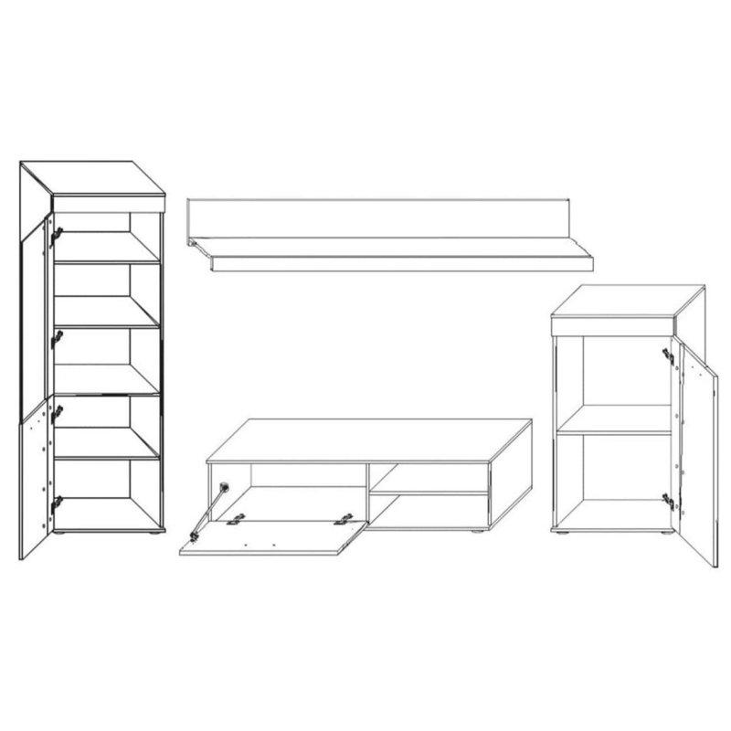 Modern Açık Meşe Beyaz TV Ünitesi Takımı 258 cm