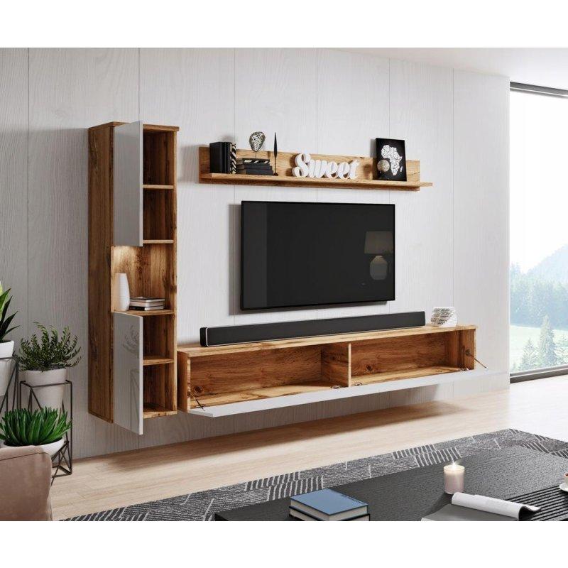 Modern Ahşap Beyaz Mat TV Ünitesi Seti 210 cm