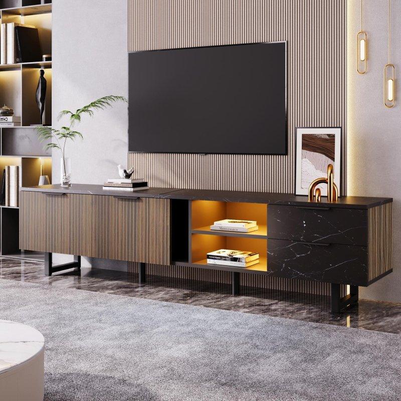 Modern Ahşap Desenli LEDli 200 cm TV Sehpası
