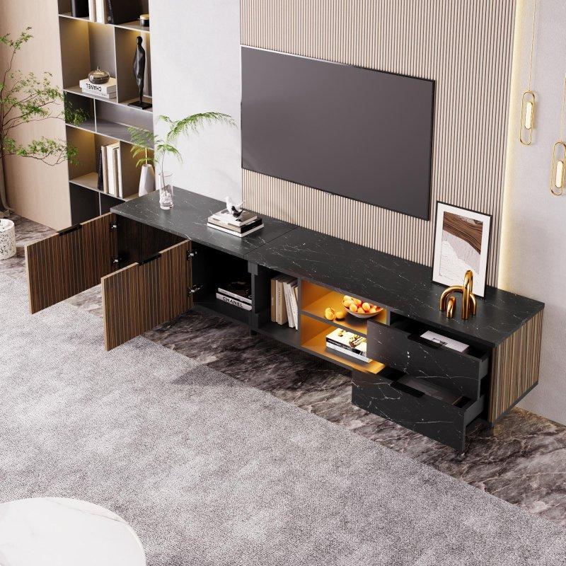 Modern Ahşap Desenli LEDli 200 cm TV Sehpası