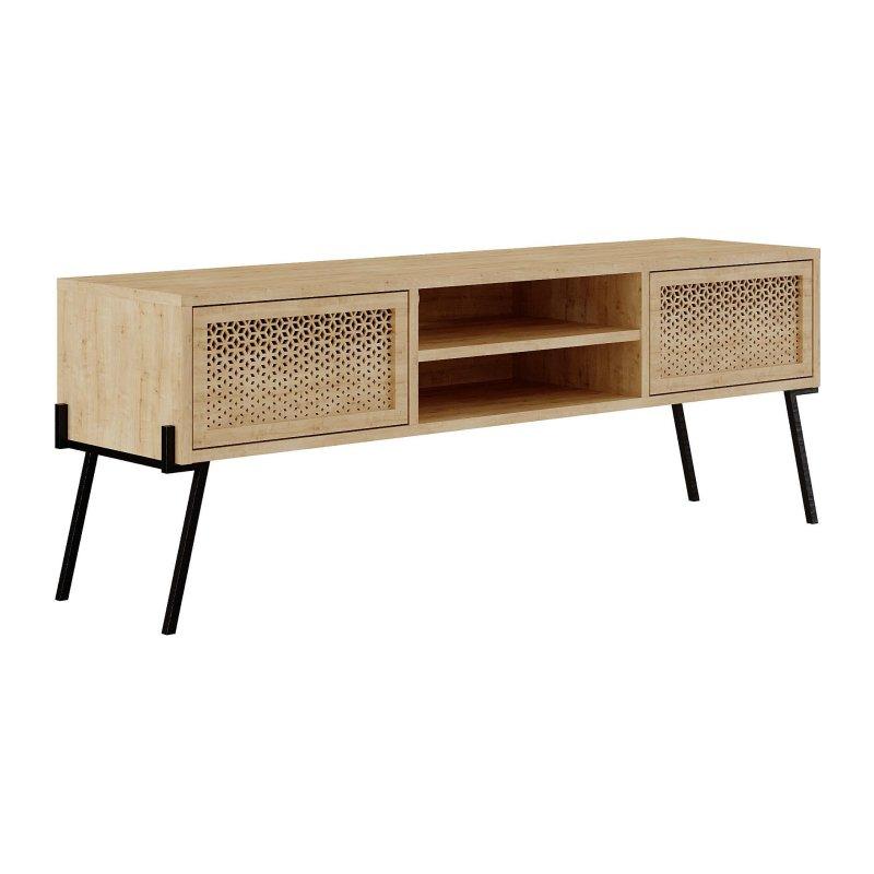 Modern Ahşap Desenli Metal Ayaklı TV Sehpası 140 cm