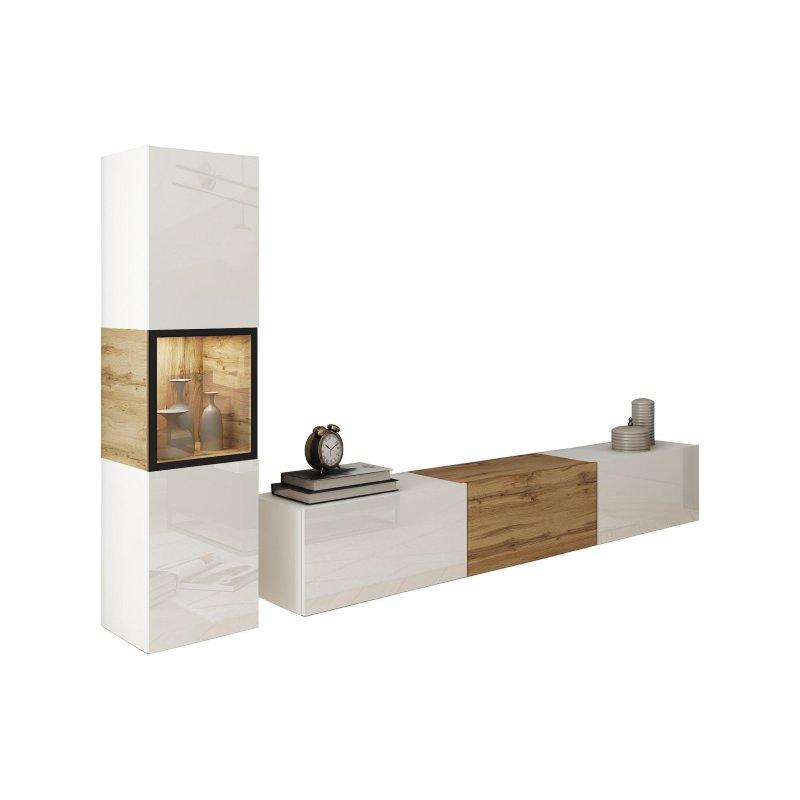 Modern Ahşap Detaylı Beyaz Mat TV Ünitesi 180 cm