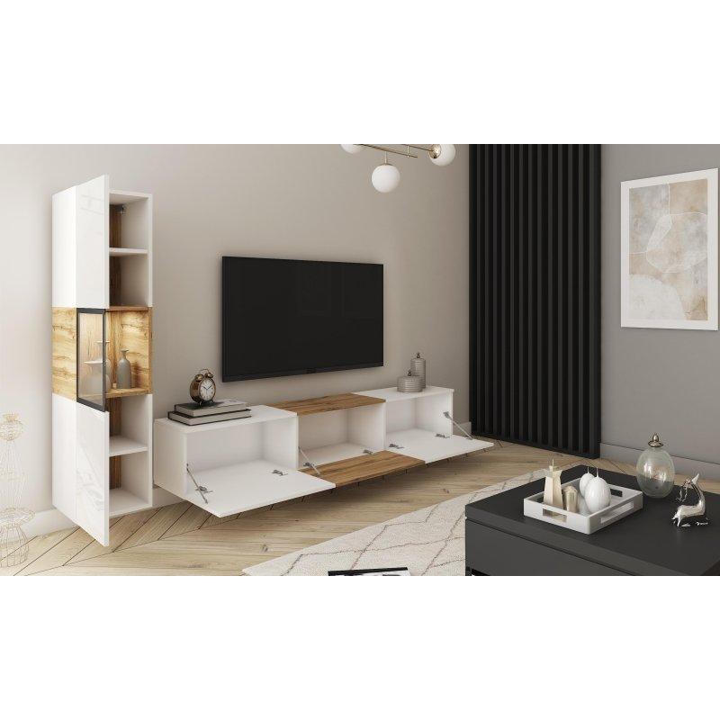 Modern Ahşap Detaylı Beyaz Mat TV Ünitesi 180 cm