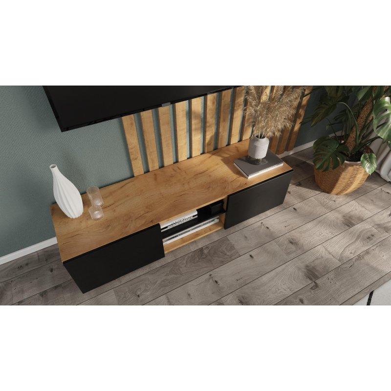 Modern Ahşap Gövdeli 140 cm Mat Siyah TV Sehpası