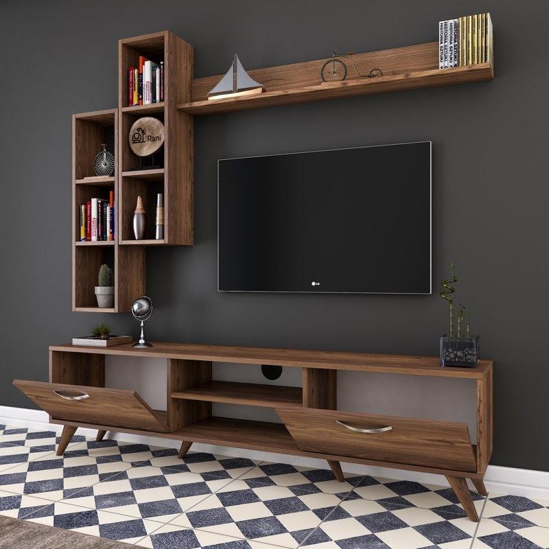 Modern Ahşap Kitaplıklı 180 cm TV Ünitesi
