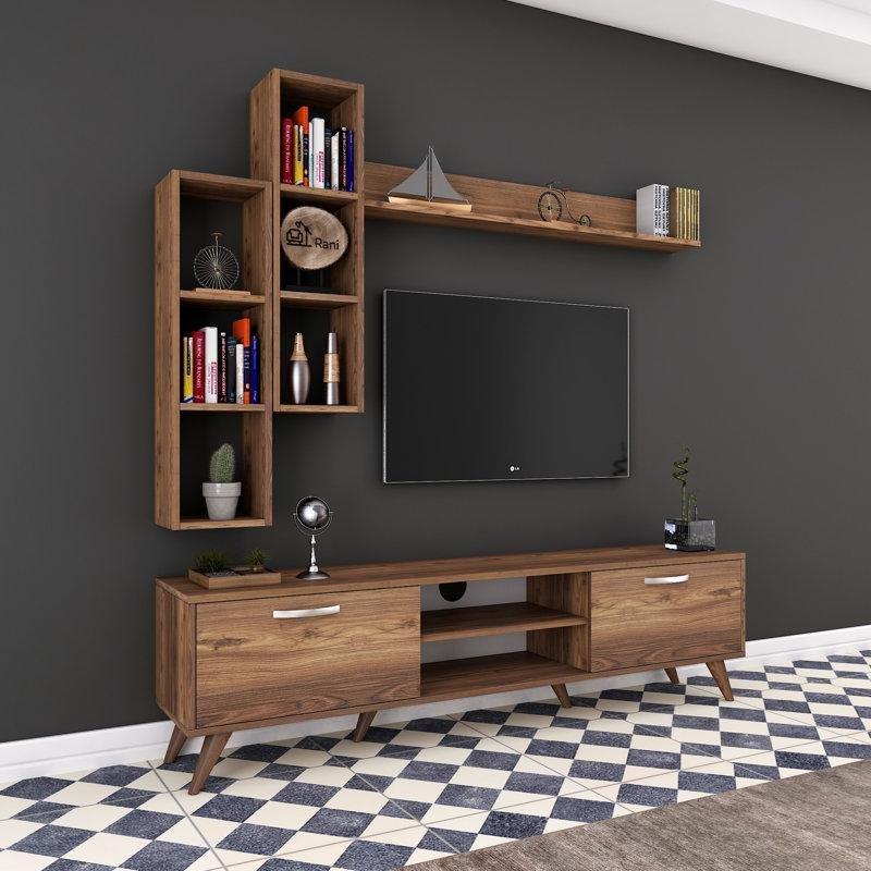 Modern Ahşap Kitaplıklı 180 cm TV Ünitesi